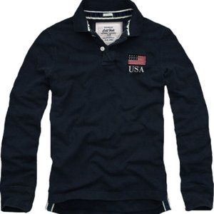 Brand New! Mens CALI HOLI Muscle Fit Embroidered Polo Long Sleeve T-Shirt Navy